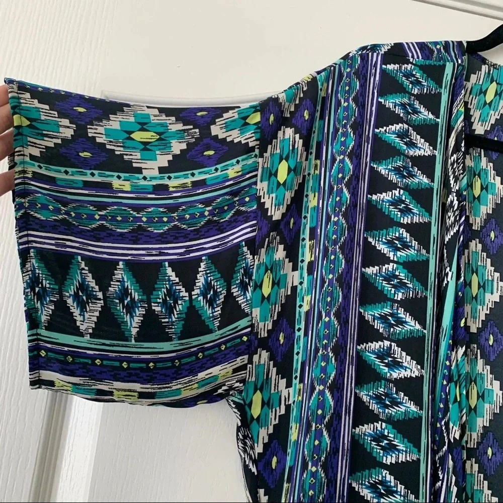 Turquoise Haven blue Aztec print duster S/M - Picture 2 of 4